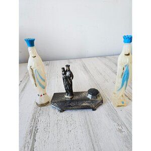 Vintage Virgin Mary inkwell holy water lourdes dicamni container religious Franc